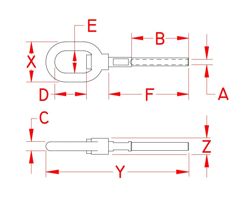 Stainless Steel Hand Swage Swivel Gate Eye, S0718-H0703, S0718-H0705, Line Drawing